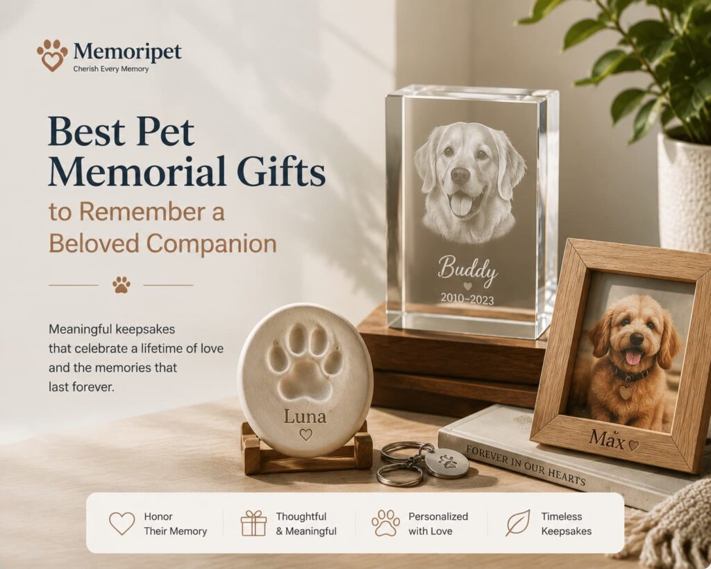 Best pet memorial gifts including personalized crystal displays and keepsakes