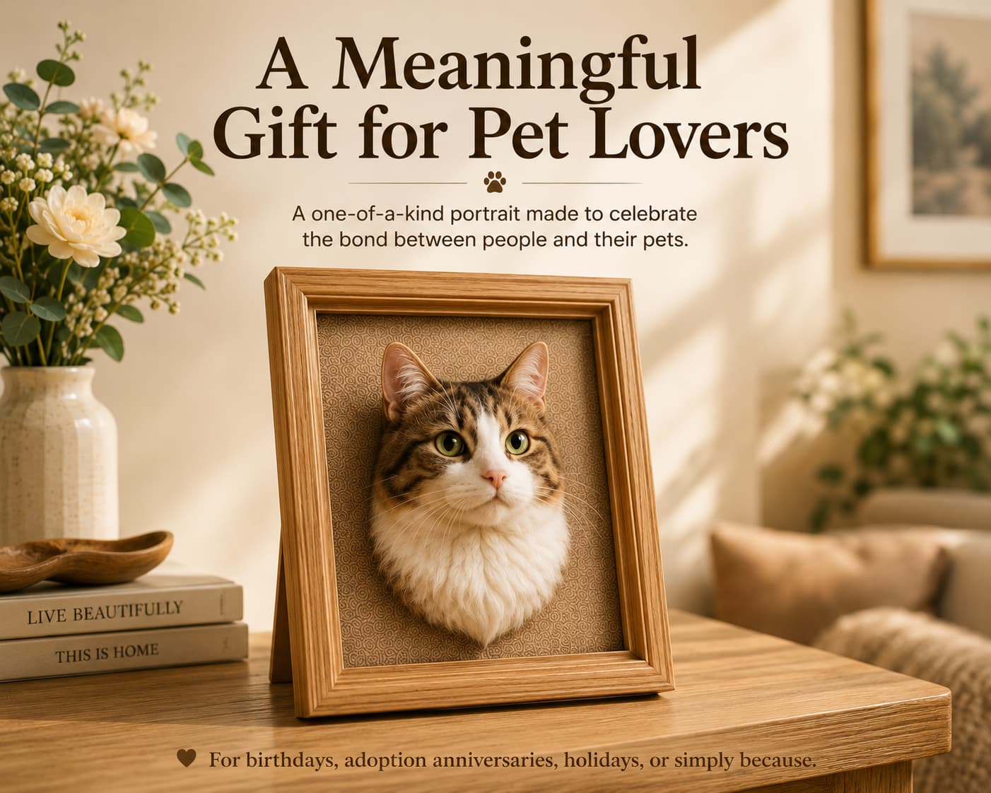 Personalized 3D Needle-Felt Pet Portrait Frame Handcrafted custom pet portrait displayed as a meaningful gift for a pet lover