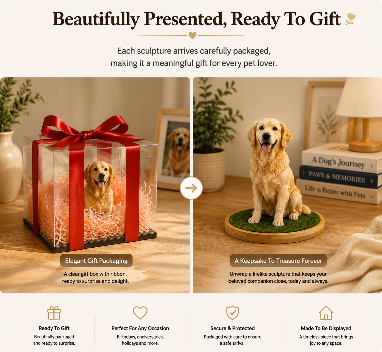 Custom Polymer Clay Pet Sculpture | Handmade Personalized Pet Figurine Custom polymer clay pet sculpture gift box packaging