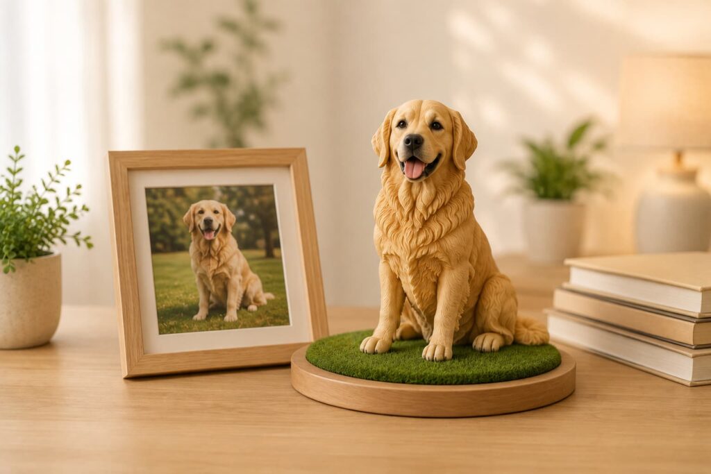 Personalized dog memorial gift featuring a golden retriever keepsake and framed photo