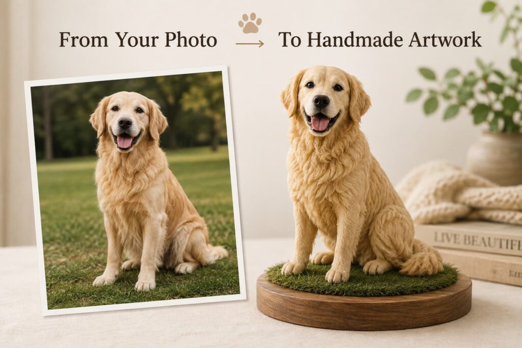 Personalized polymer clay pet sculpture created from a pet photo