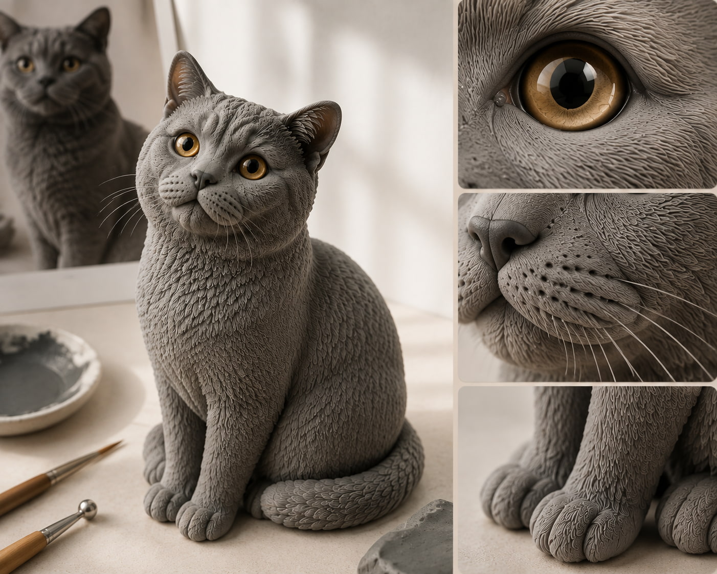 Custom Polymer Clay Pet Sculpture | Handmade Personalized Pet Figurine Handcrafted polymer clay pet sculpture during sculpting process
