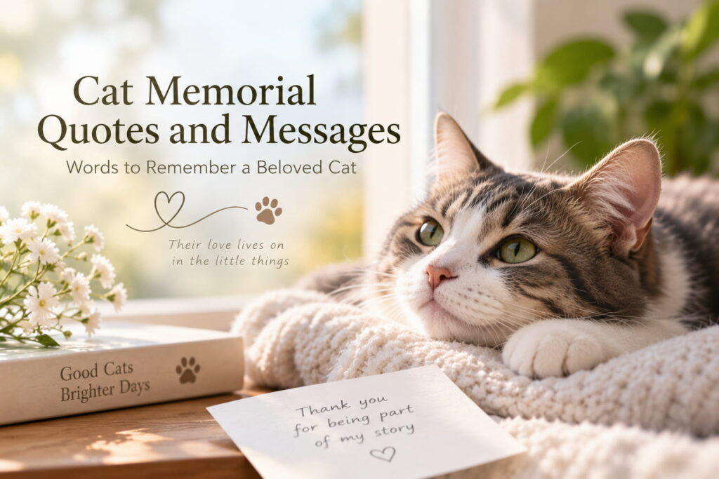 Cat memorial quotes and messages with a cherished cat portrait