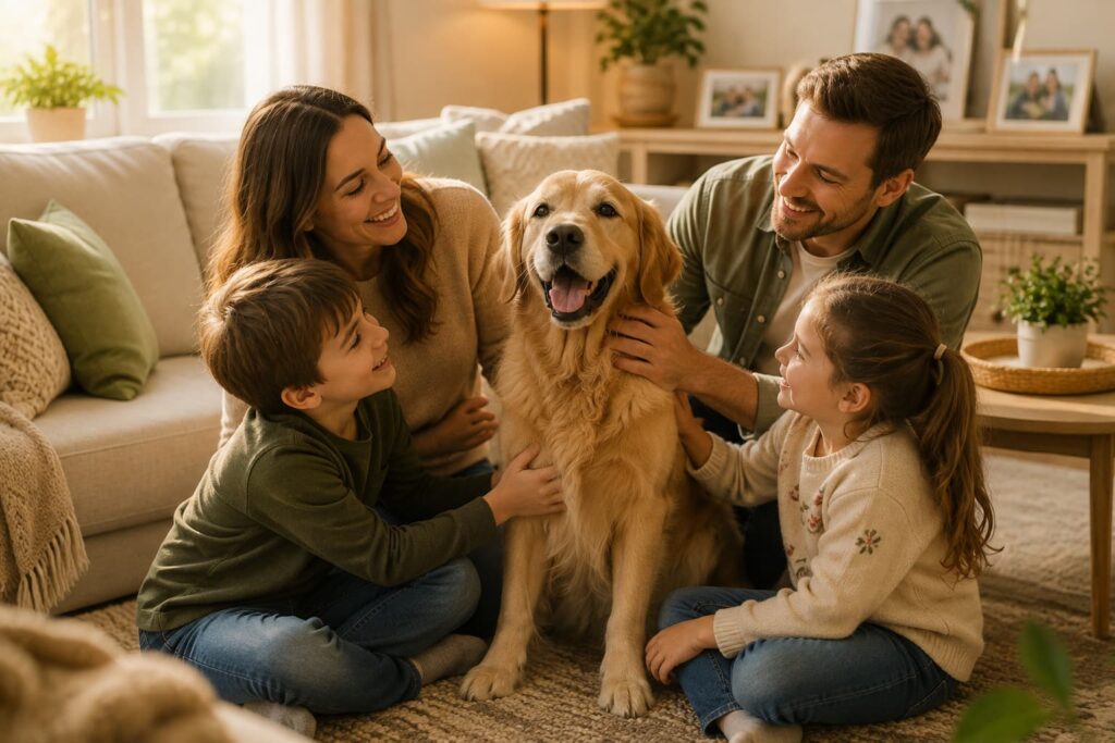 Dog and owner enjoying a warm everyday moment together at home