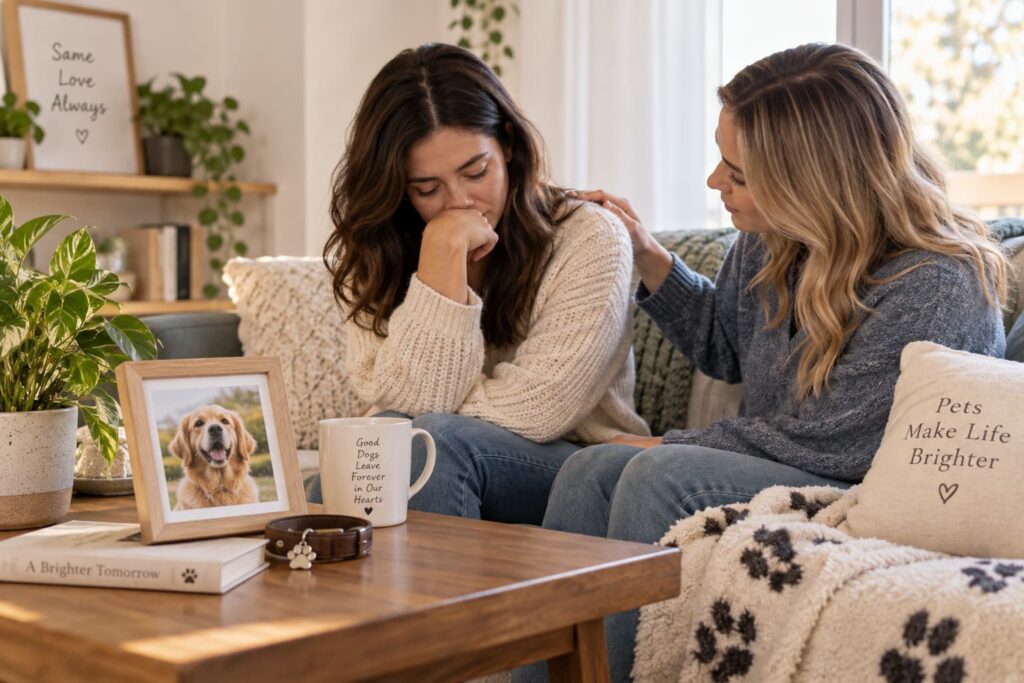 What to Say When Someone Loses a Pet What to say when someone loses a pet, shown through a quiet home setting with a pet photo
